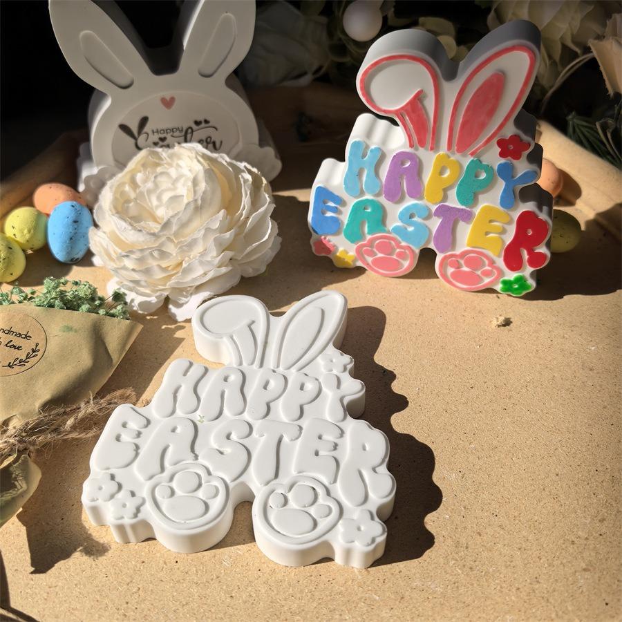 Rabbit Easter Letter Candle Silicone Mold Cute Rabbit Easter Gypsum Dropping Pendant Mold For Crafting Home Decor Diy Projects