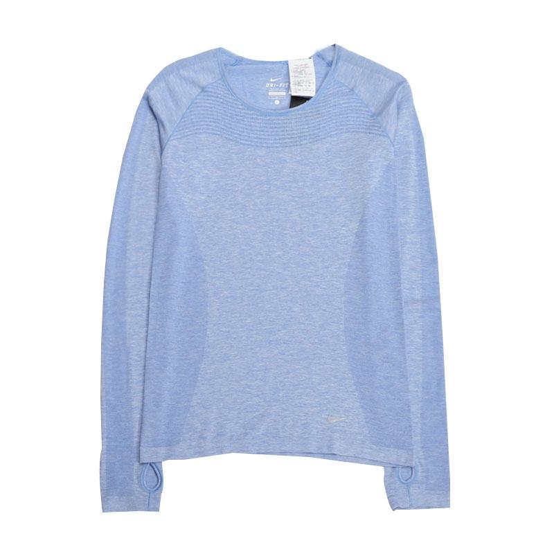 Nike Dri-Fit Knit Running Moisture-Wicking Quick-Dry Long Sleeve T-Shirt Women Tops Blue 718583-486
