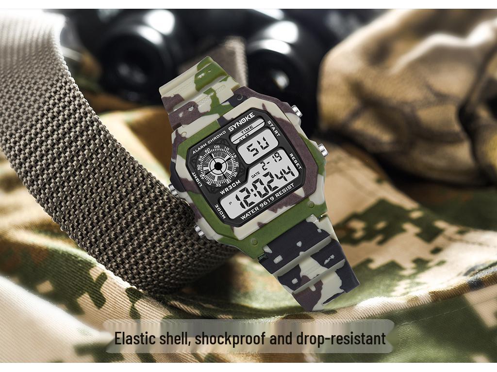 Men's Multifunctional Camouflage Waterproof Sports Watch - Seven-Color Luminous Fashion Square Design