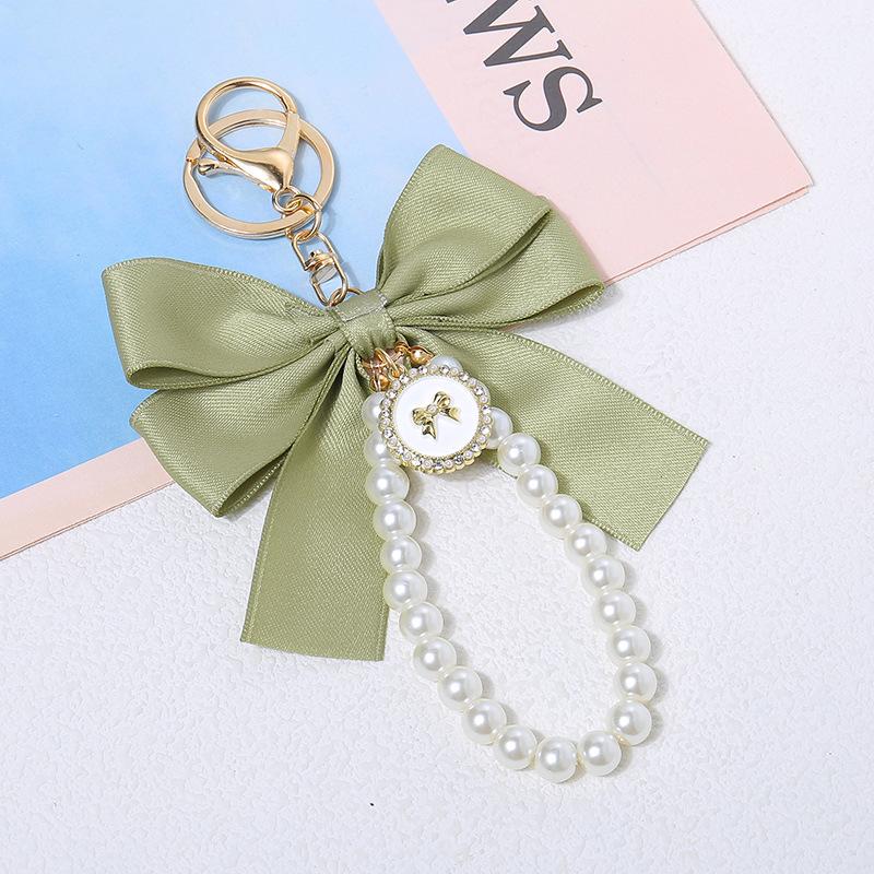 Large Pearl Bow Keychain Pendant Handmade Color Ribbon Cloth Knot Accessories Earphone Set Decoration