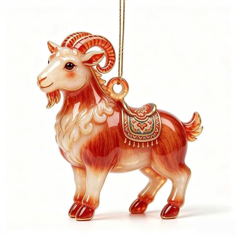 2D Acrylic Glitter Goat Pendant Creative Animal Christmas Ornament for Xmas Tree New Year Party Decoration