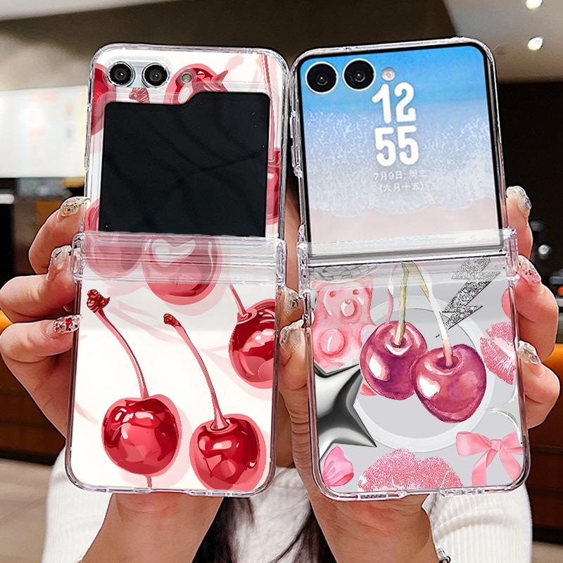 Lovely Cherry Fruits Print Case For Samsung Galaxy Z Flip 8 7 FE 6 5 4 Flip7 Flip6 Flip8 Hinged Magnetic For Magsafe Hard Folding Phone Cover