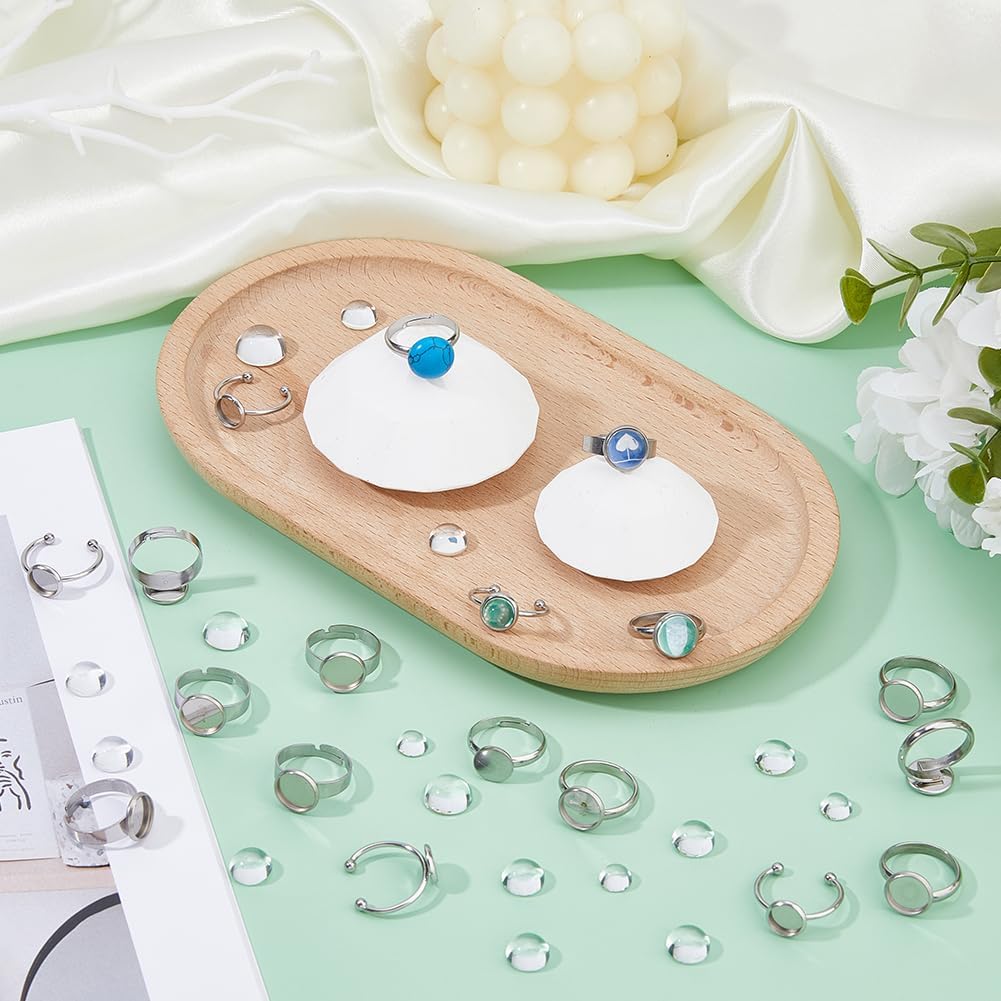 Hobbspring 32 Stück 4 Stile Verstellbare Leere Ringe Edelstahl Fingerring Fassungen Cabochon Ringe Herstellungs-Kit 8/10mm Ring Basis Pad mit Glas