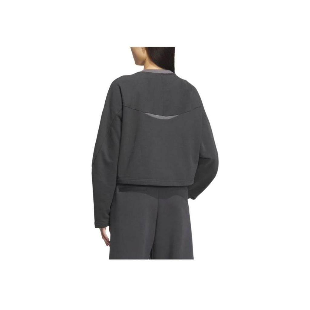 adidas Fustl W Crew Lös Passform Rund Hals Mode Mångsidig Långärmad Kort Tröja Dam Tröja Kolsvart JM4275