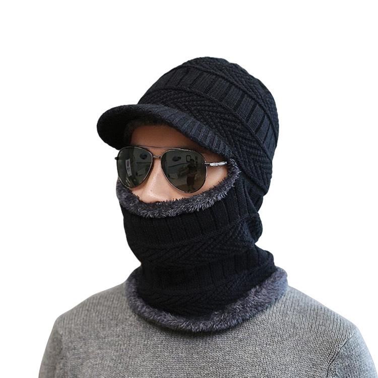 

Winter Beanies Hats Thickened Windproof Warm Knitted Plush Lined Cap Men Women Outdoor Sports Motocycle Thermal Headwear чорний