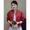 Women's 2025 Korean Style Red Baseball Jacket Coat - Fashionable, Casual, Age-Reducing, Loose Fit for Spring and Autumn.