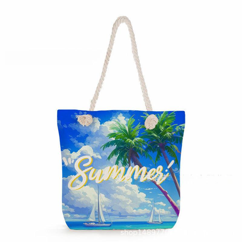 Multifunctional  Beach shells Printed Thick Rope Shoulder Beach Bag 7575