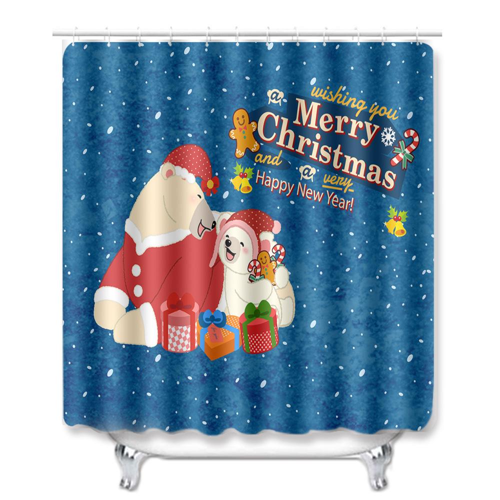 Christmas Shower Curtain Floor Mat Combination Four-Piece Set Kitchen Door Mat Bedroom Living Room Carpet