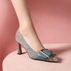 Women's Shoes Rhinestone Blue High Heels Ladies Pumps Pointed Toe On Promotion 39 with Discount Young Popular Non Slip Quality