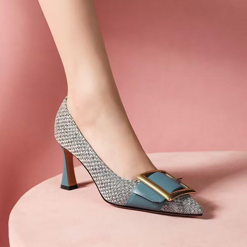 Women's Shoes Rhinestone Blue High Heels Ladies Pumps Pointed Toe On Promotion 39 with Discount Young Popular Non Slip Quality