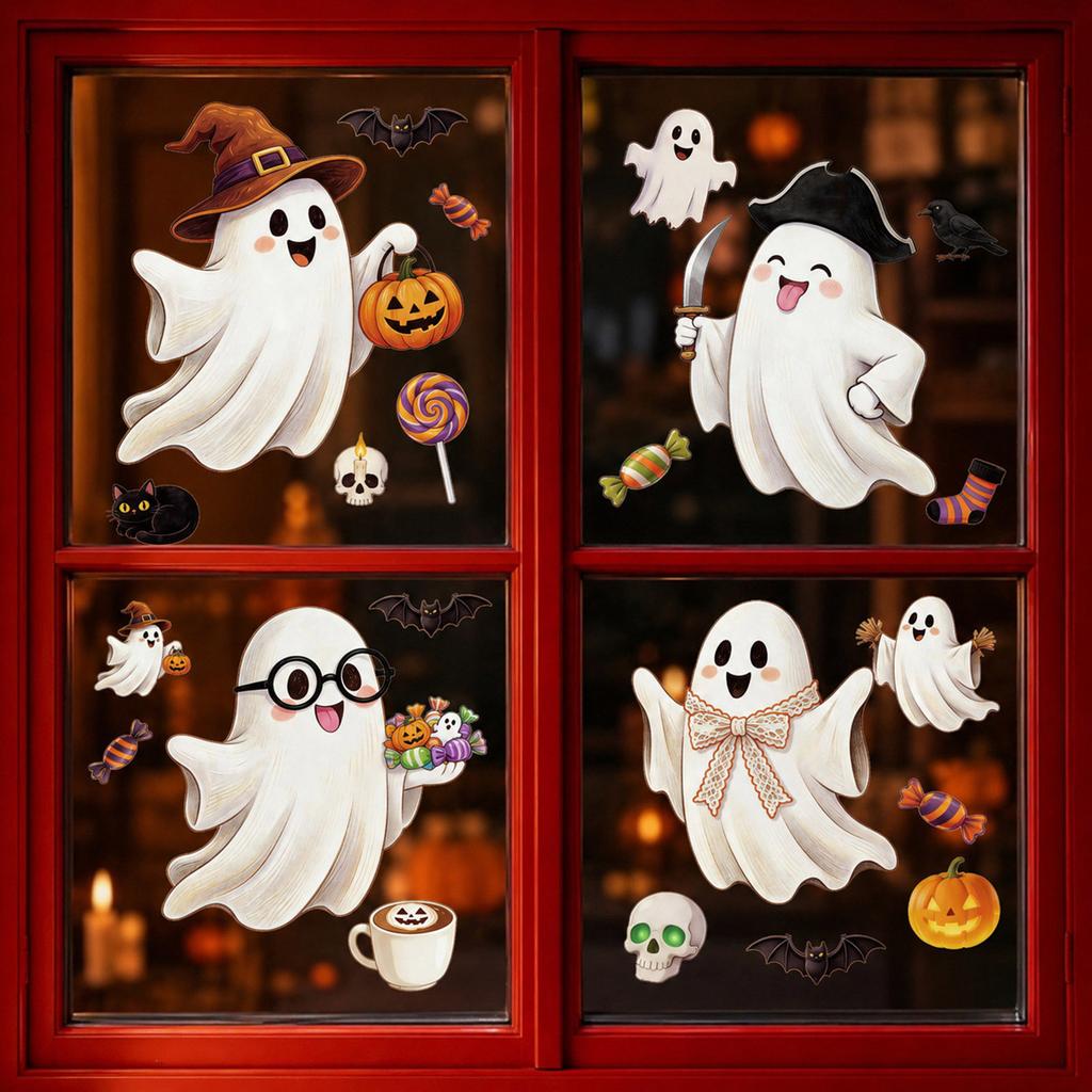 Halloween Static Window Clings with Cute Decorations for Store Window Glass Display