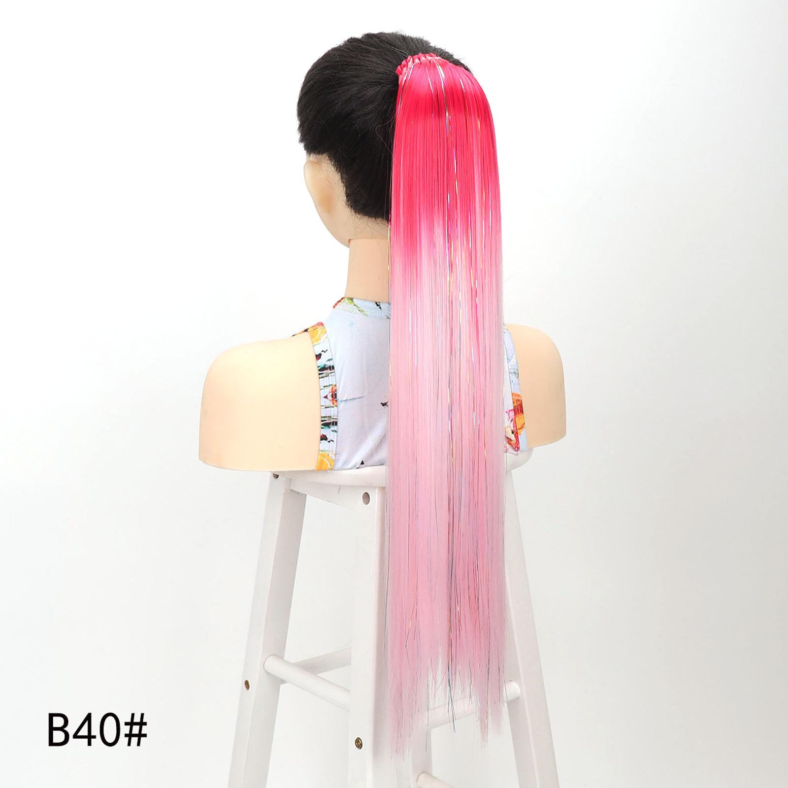 

Synthetic Ponytail Hair Extension with 9 Strands Sparkling Shiny Rainbow Colored Tinsel Hairpiece Rubber Bands for Party Cosplay