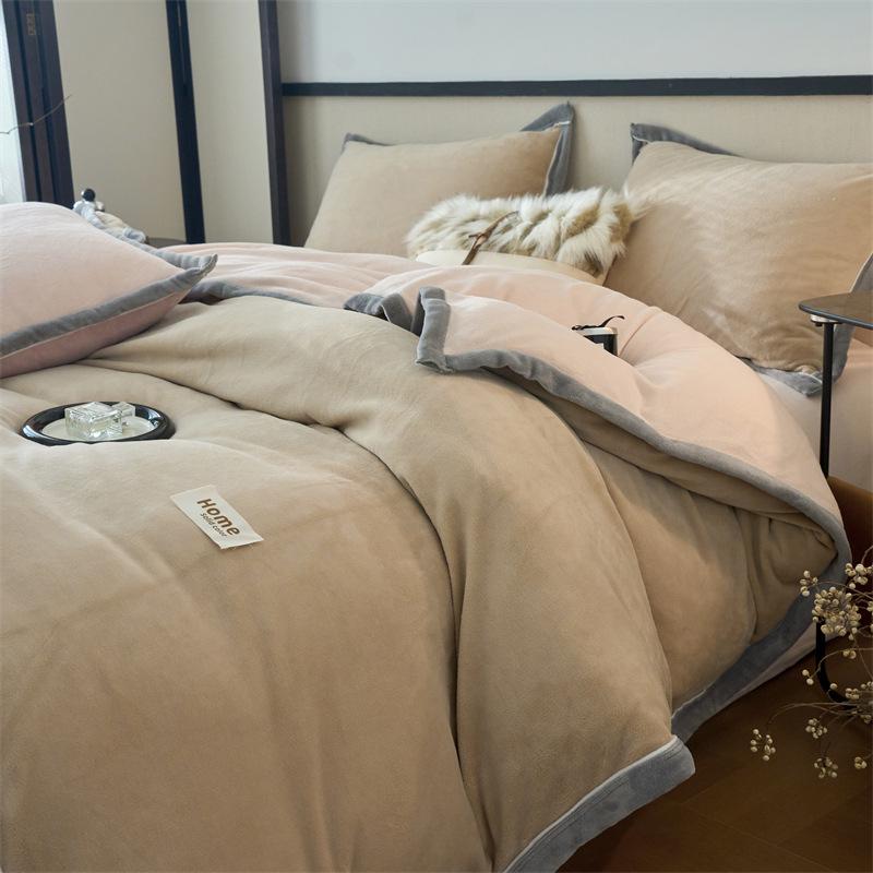 Thickened Milk Fleece Four-Piece Set, Button Coral Fleece Quilt Cover, Bed Three-Piece Set, Fleece Sheet Quilt Cover