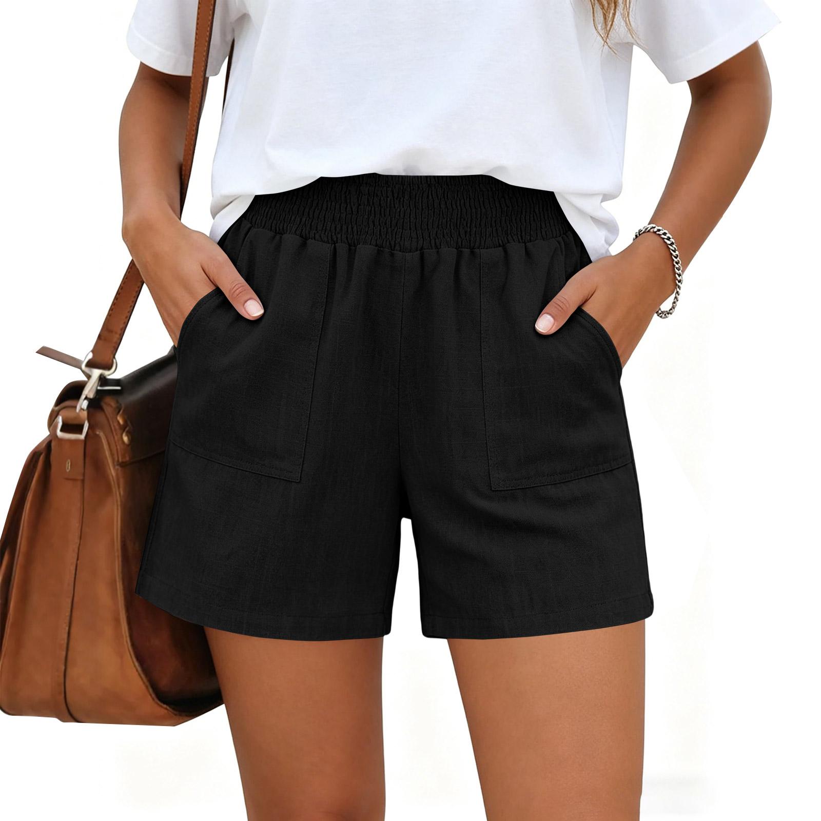 

Women Casual High Waisted Wide Leg Linen Shorts With Pockets XL чорний