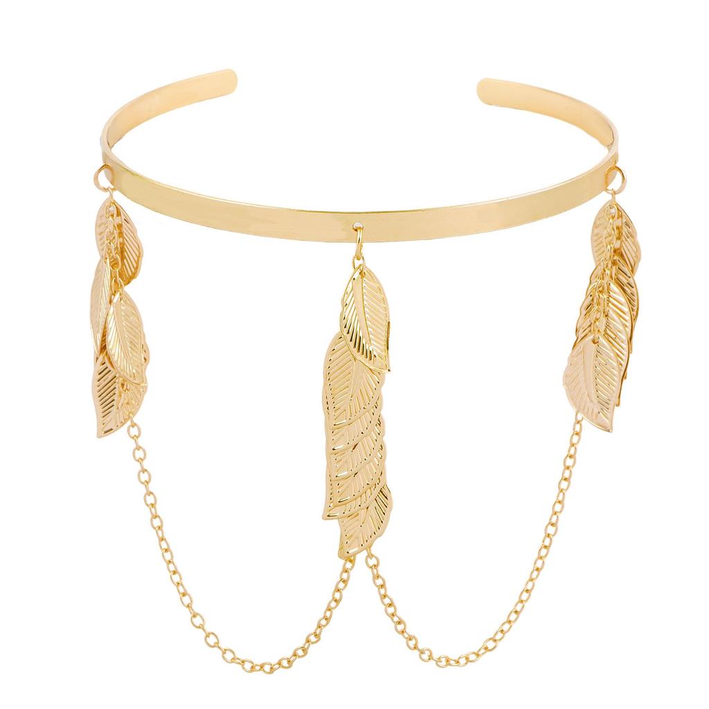 Baroque Leaf Tassel Bracelet: Stylish Cross Arm Jewelry