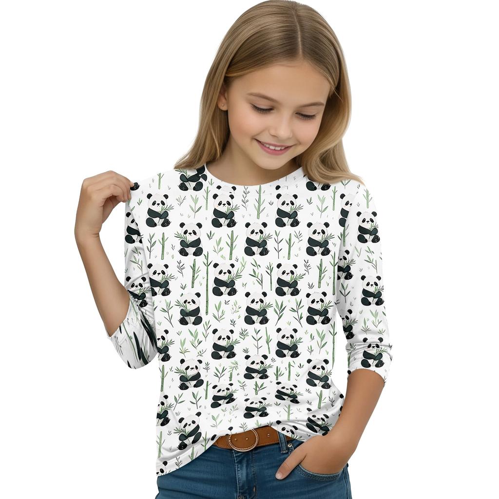 Children's 3/4 Sleeve Round Neck Animal Print Casual Top for Everyday Wear