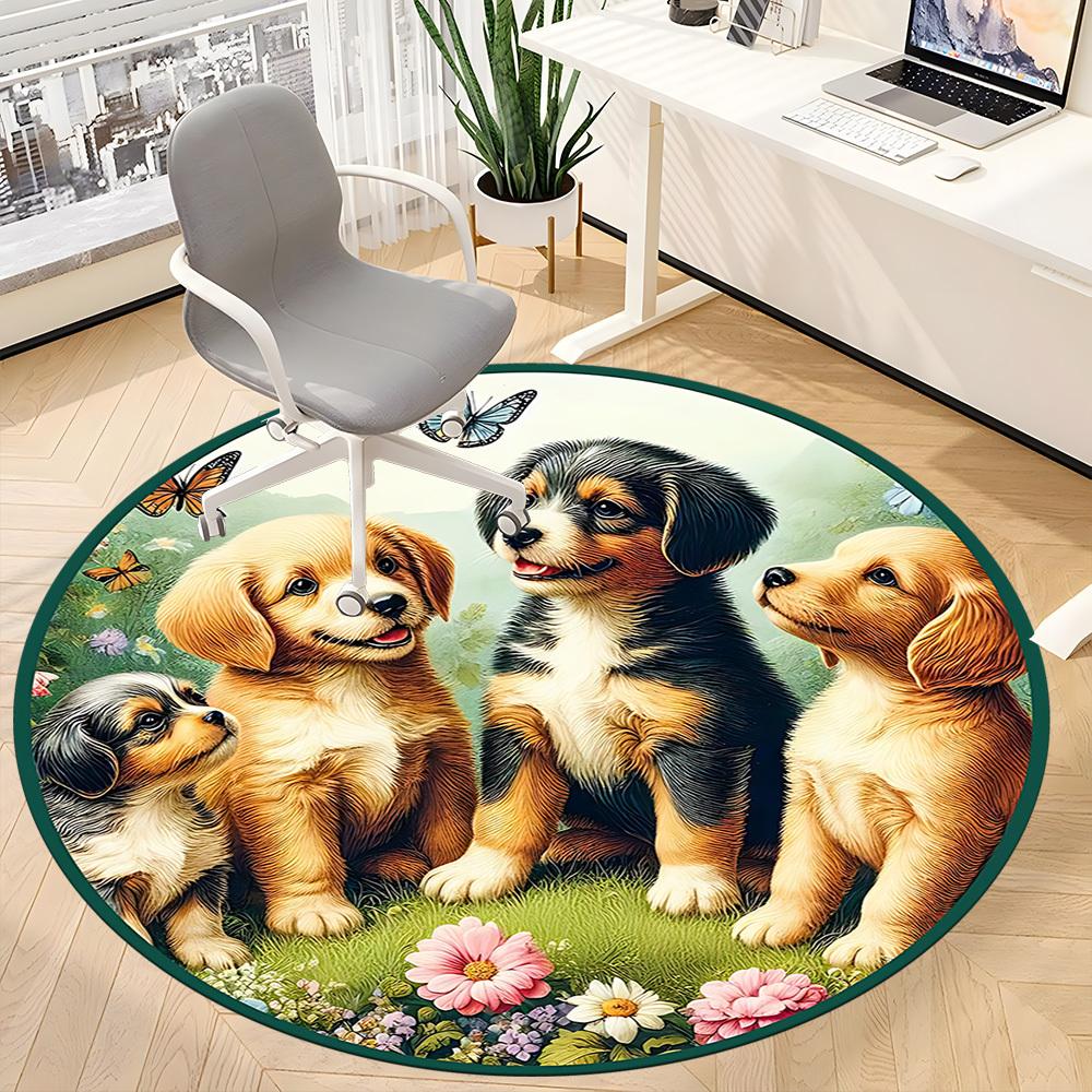 1pc Puppy Garden Chair Carpet for Office, Soft, Non-Slip Polyester Mat, Office, Entryway, Living Room, Bedroom,  Yy251207254