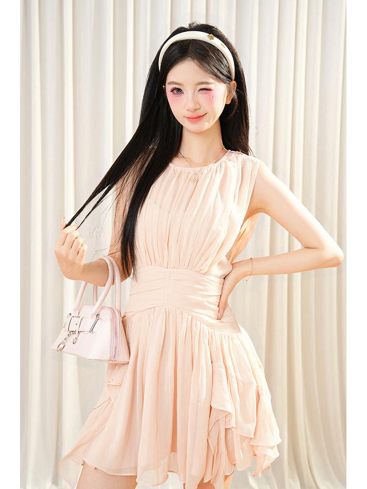 

Anlisa Dream Sleeveless Chiffon Ribbon Dress – Pleated, Waist-Gathered, Short Summer Dress XL (115-125 lbs)