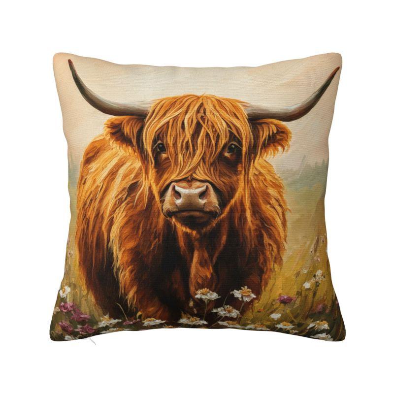 Modern Highland Cow And Flower Throw Pillow Covers Home Decor D Print Sofa Cushion Cover Polyester Soft Pillowslip Dakimakura