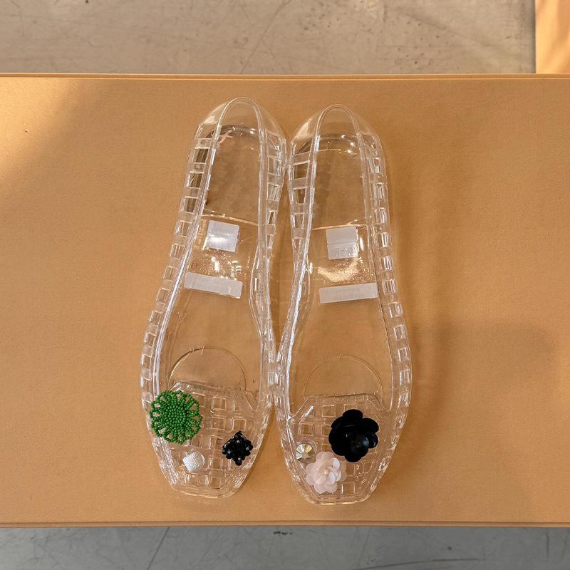Niche Models~ Soft-soled Transparent Shoes Mary Jane Single Shoes Women's Autumn French Flat Shoes Ladyshoes Jelly Shoes Hollow Sandals