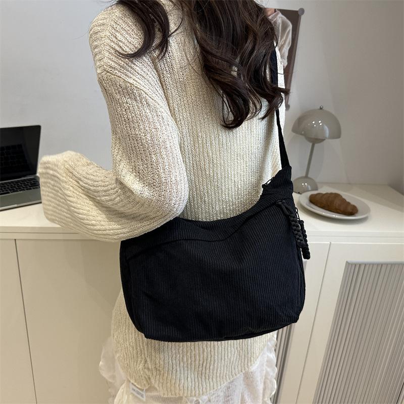 Autumn Retro Simple Women's Corduroy Shoulder Bags Travel Portable Ladies Crossbody Bag Solid Color Female Handbags Casual Tote