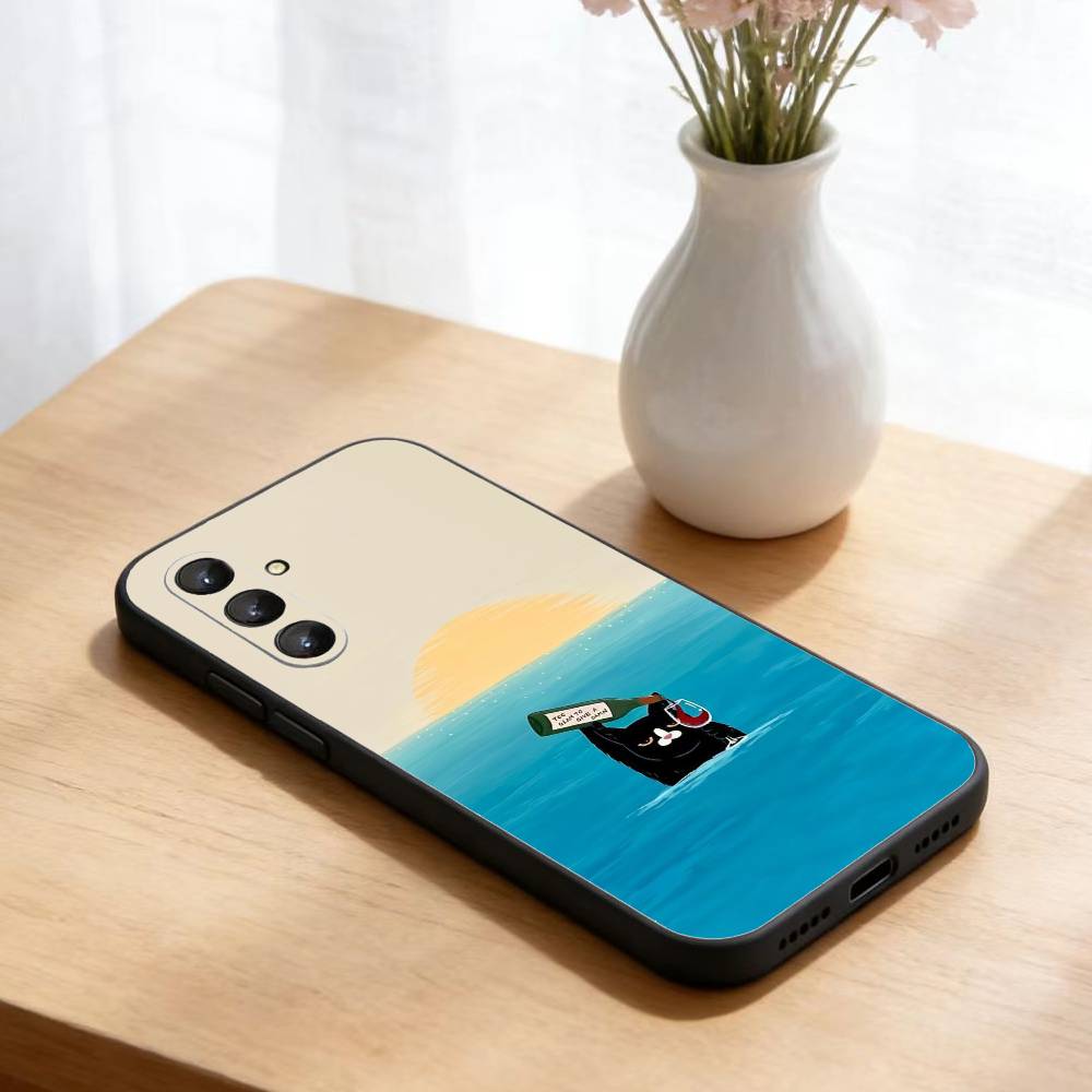 

Black Whimsical cat Phone Case For Samsung Galaxy A73,A21s,A22,A31,A52,A53,A71,A41Soft Black Shell Samsung a22 4g