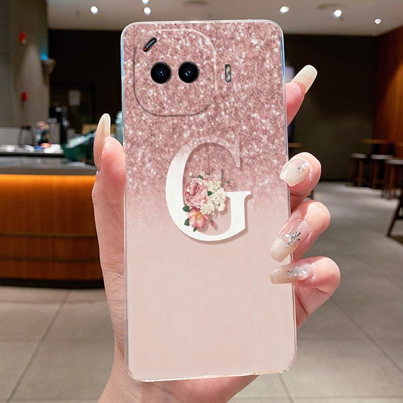 Anti-scratch Phone Case For Vivo iQOO Z11 Turbo Jelly Clear TPU Soft Casing Lucky Initial Letter With Flower Couple Shell