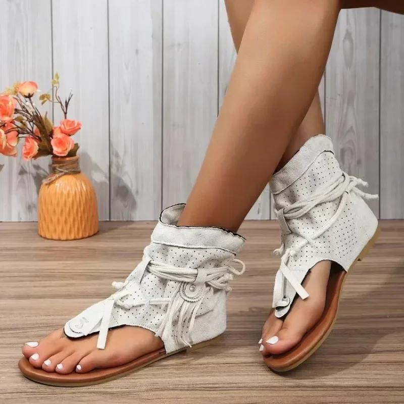 Fashion Women Sandals 2025 New Summer Bohemia Flat Sandals Women Flip Flops Gladiator Vintage Shoes for Woman Fashion Beach Flat Sandals