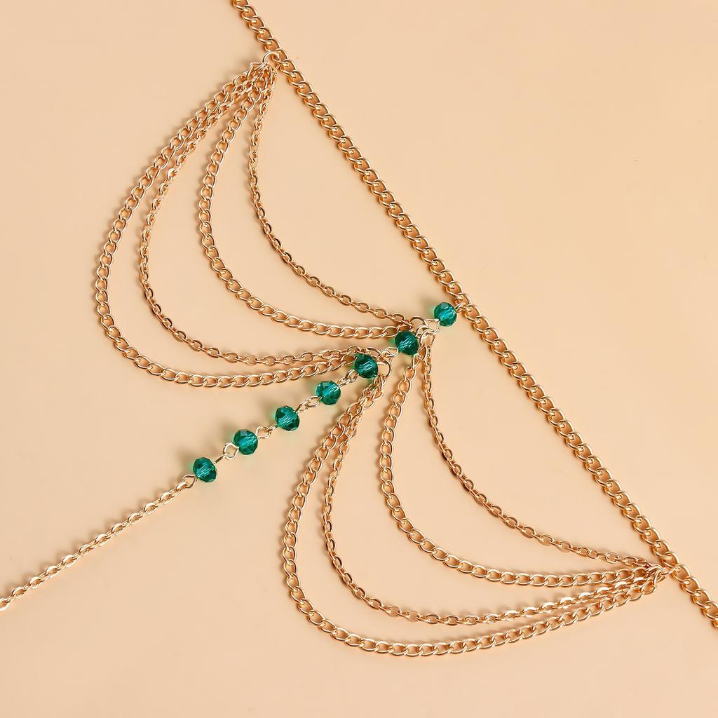 European and American jewelry summer beach multi-layer glass colored crystal bead fringed anklet female personality metal anklet