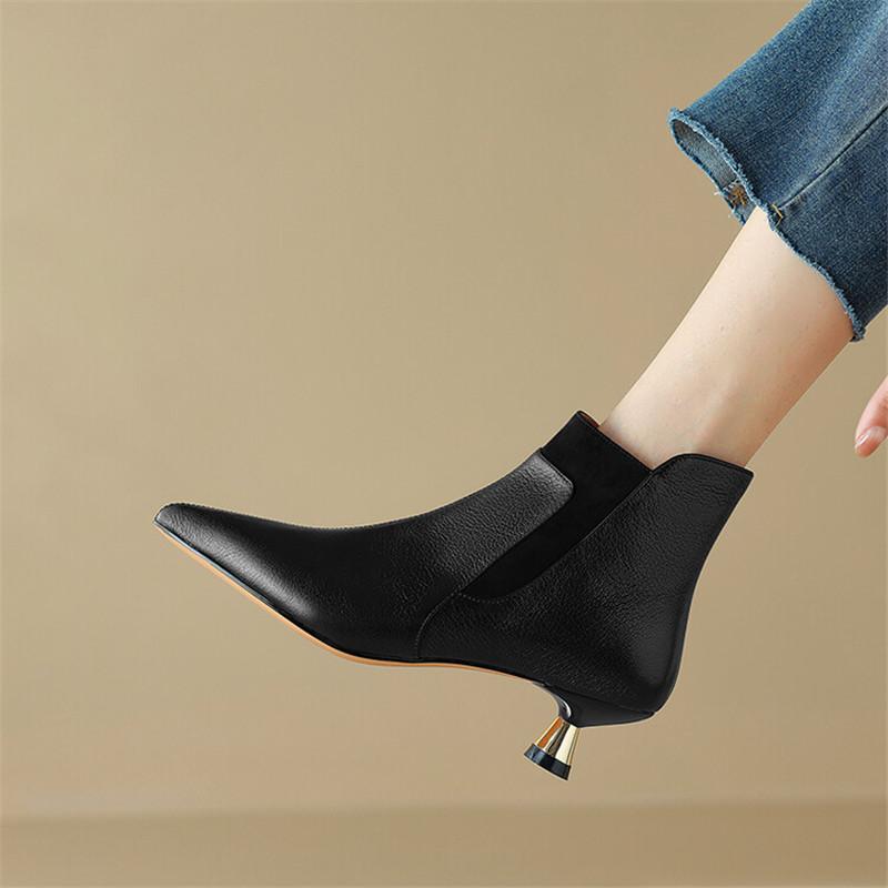 Fashion New Autumn Genuine Leather Women Boots Fashion Pointed Toe Knight Boots for Women Concise Short Boots Women Botines Mujer