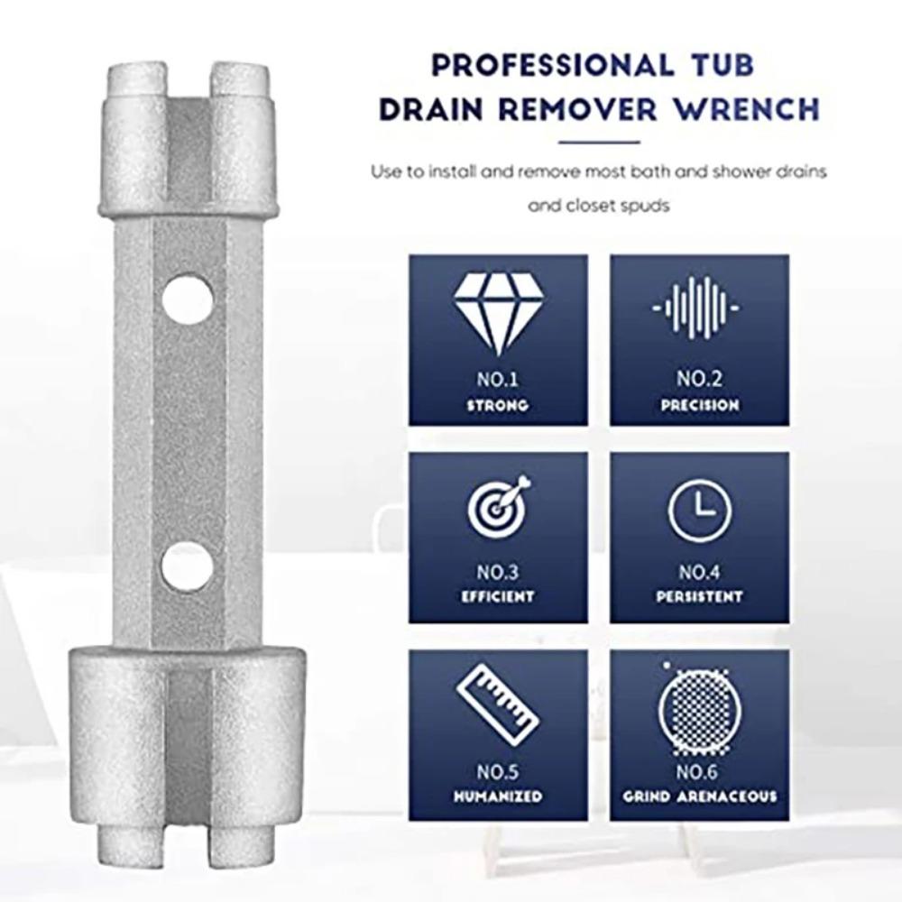 Tub Drain Remover Wrench Dual Ended Drain Wrench Tool Zinc Alloy Wrench for Bathroom