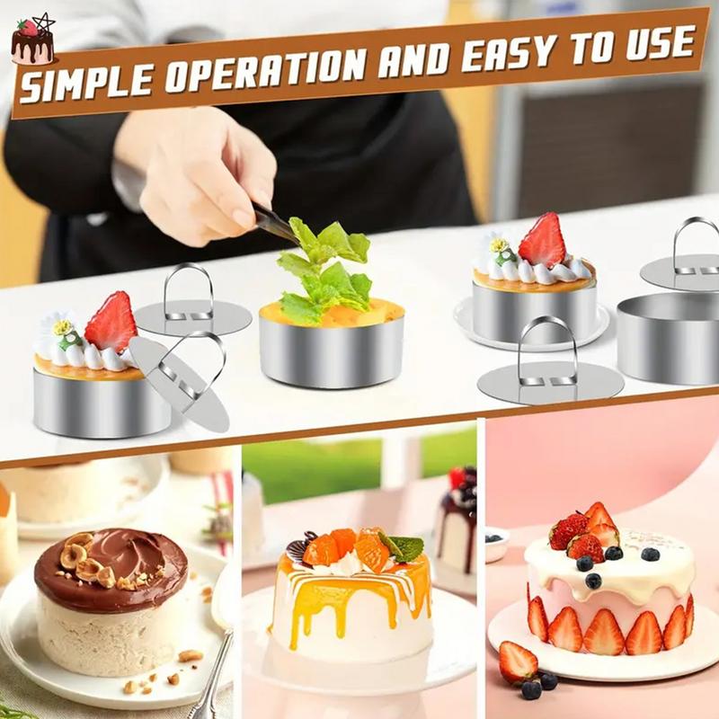 Stainless Steel Cake Mold Round Mold Pressure Plate With Push Piece Rustproof Baking Cake Rings Onigiri Bento Sushi Baking Tool
