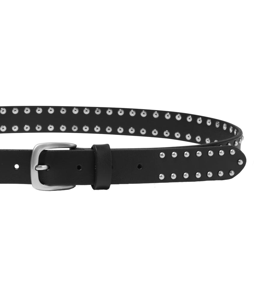 BASEMOMENT Leather Studded Belt Black