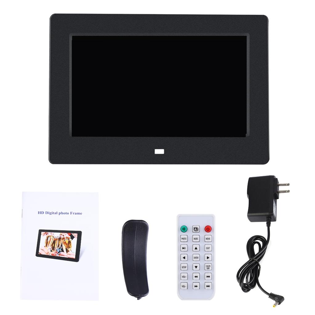 7Inch 1024*600HD Digital Photo Picture Frame Alarm Clock Player Album Remote Control White