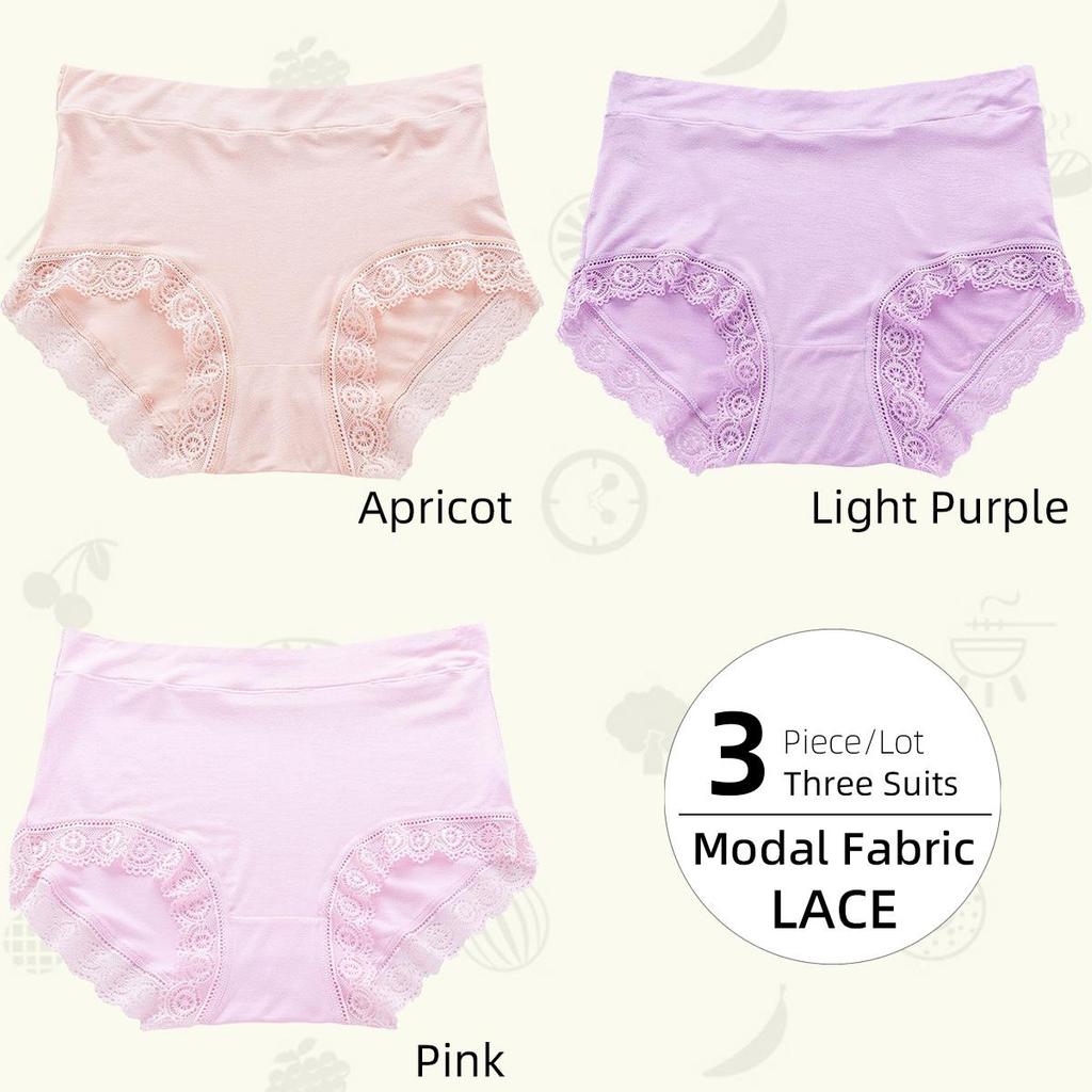 3Piece/Lot Mid-High Waist Women's Panties Lace Breathable Tummy Plus Size Women's Triangle Pants Underwear Briefs