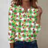 Women's Fashion Casual V-Neck Long Sleeve Decorative Button Christmas Print Top
