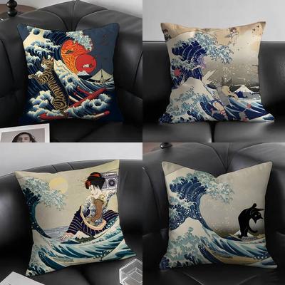 1pc The Great Wave Of Kanagawa Hokusai Pillow Case Square Bedroom Sofa Leisure Comfort Cushion Car Living Room Home Decoration