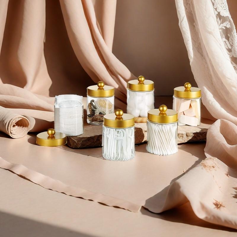 4 Piece/1 Piece Apothecary Jar Bathroom Vanity Organizer - Organizer Set Countertop Jar with Lid, Cotton Swabs, Makeup Sponge