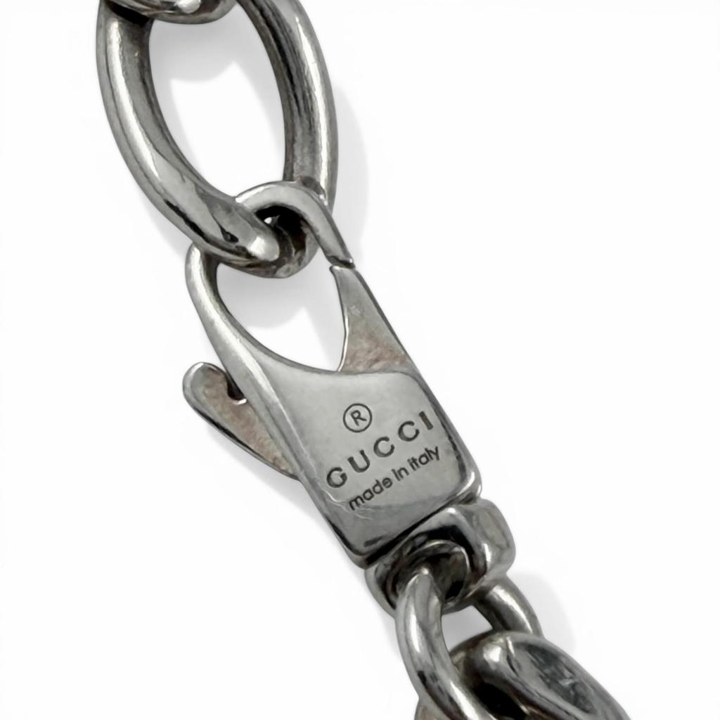 Very Good GUCCI Necklace Trademark Oval Plate Chain Silver AG925 Mens 797142 Used