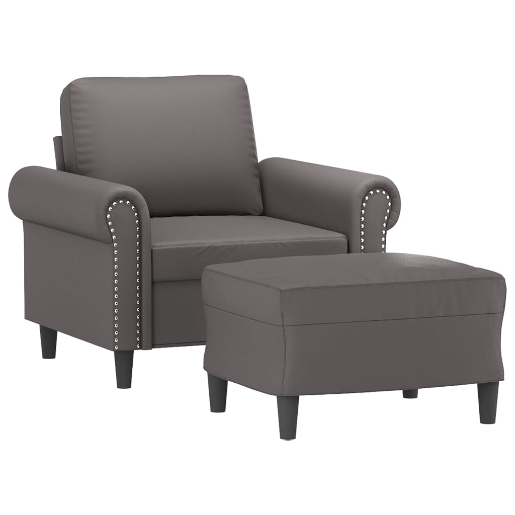 Armchair with Footstool Grey 60 Cm Faux Leather