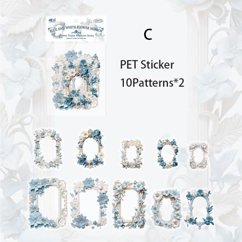 20pcs/pack Flowers Frame Stickers for Scrapbooking PET Materials Art Collage Junk Journal Decor Sticker Stationery