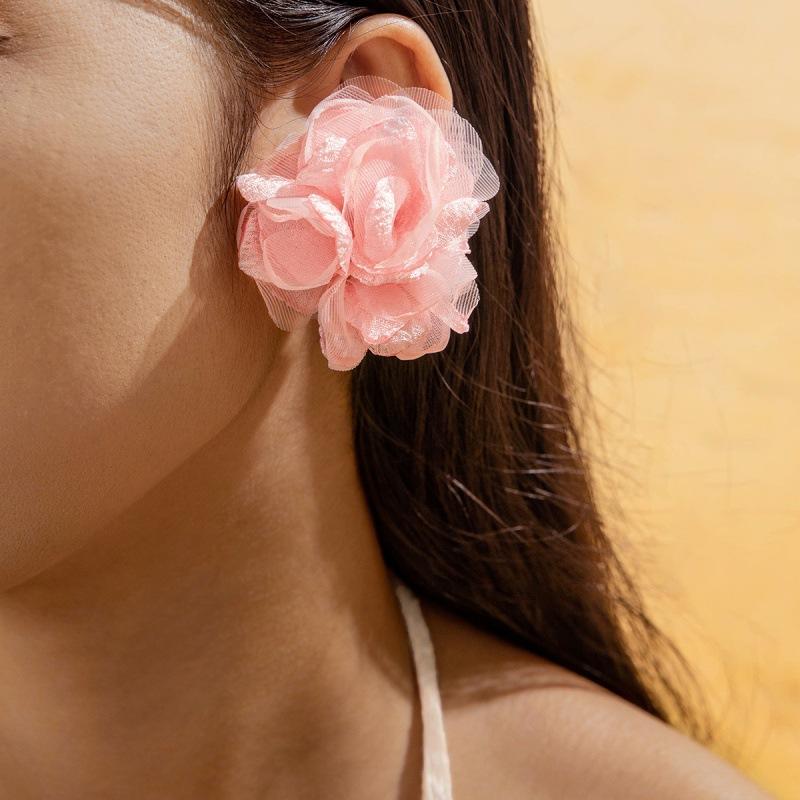 New jewelry, Korean fluffy big flower earrings, premium flannel lace multi-color earrings set.