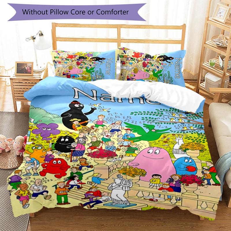 3pcs Custom Name Barbapapa Bedding Set Duvet Cover Closure Includes 1 Duvet Cover & 2 Pillowcases for All Seasons Bedroom Decor