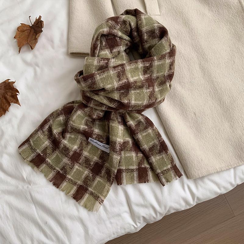 Temperament Houndstooth Plaid Scarf Winter Girls New High End Korean Style Shawl Scarf Couple Style Men