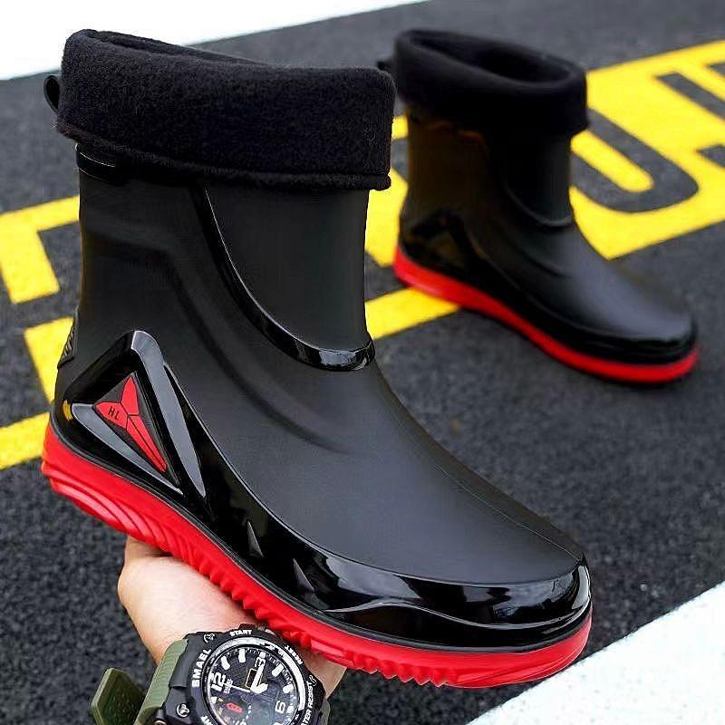 Fashion short tube thickened waterproof shoes men's rain shoes low-top warm work non-slip rain boots men