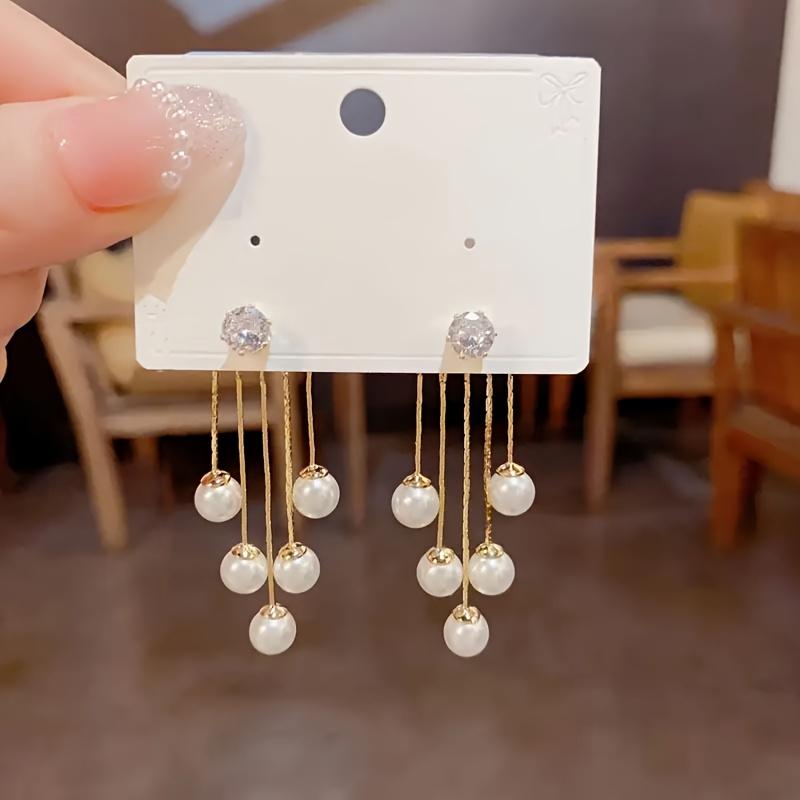 

1 Pair of Elegant Long Tassel Earrings for Women Golden Alloy with Embellishment Perfect for Daily Wear or Party Occasions