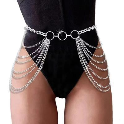 Mulheres Liga Cintura Corrente Multi Camadas Corrente Borla Barriga Corrente Ajustável Arnês Gótico Cintura Corrente Vestuário Acessório