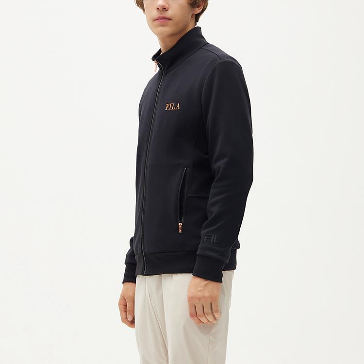 FILA Logo Print Sports Knit Long Sleeve Stand Collar Jacket Men Jackets Black F11M138553F-BK