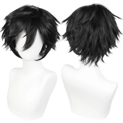 Peluca Sintética Corta Negra para Cosplay de Hombre Para Halloween Navidad Evento Fiesta de Disfraces Peluca Negra de Hombre Para Hombres Mujeres Cosplay de Anime