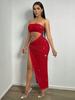 Vestido Ajustado Sexy de Verano 2026 Estilo Europeo con Abertura, Huecos y sin Tirantes